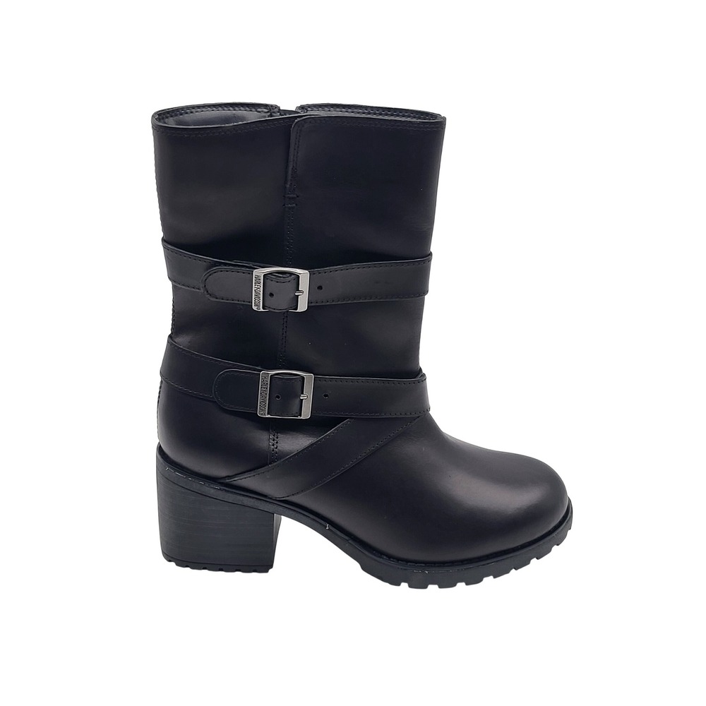 Harley Davidson Black Leather Buckle‎ Accent Mid Calf Moto Boots Womens Size 10M